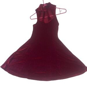 Cute velvety peekaboo chest cut out skater skirt sleeveless mock neck dress